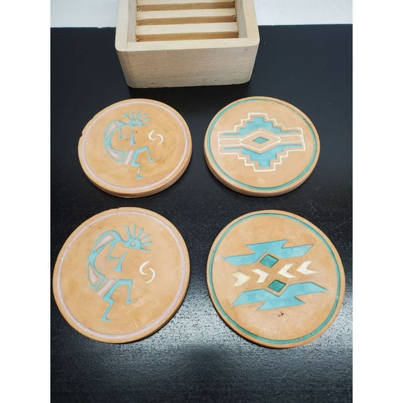 Unbranded Dining Set Of 4 Sandstone Drink Coasters With Southwest